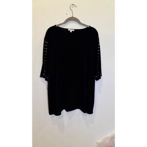 89th + Madison Women's Plus Size 3X Top Shirt Top Black w/ Rhinestones Pull Over
